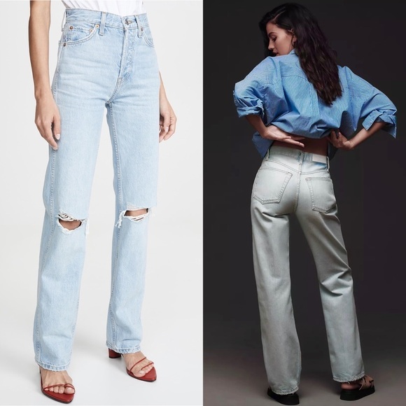 NWT RE/DONE 90s High Rise Light Wash Distressed Denim Loose Straight Leg Jean 26 - Picture 6 of 14